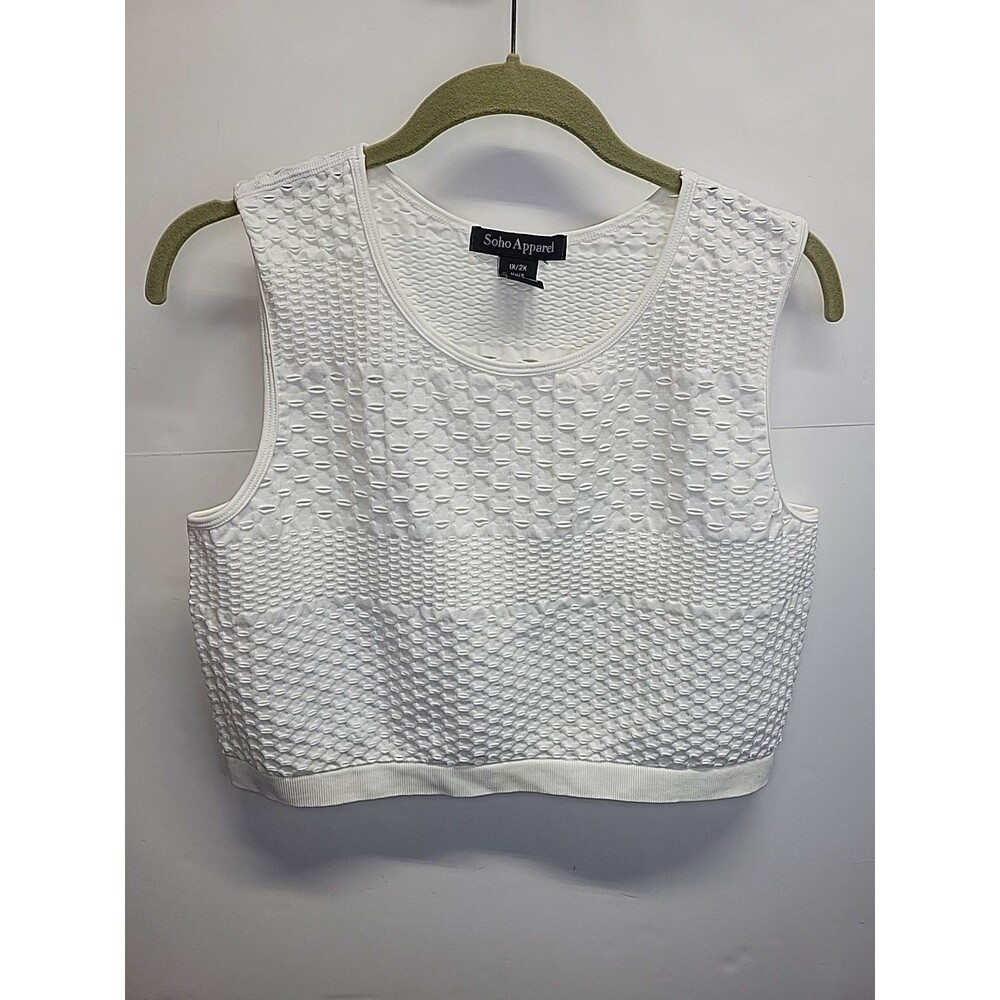 Soho Apparel White Textured Cropped Top Shirt 1x/2x